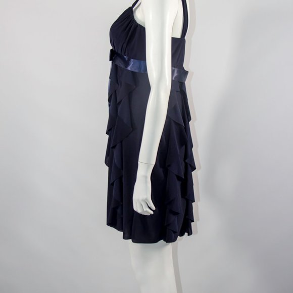Betsey Adam Ruffle Blue Jersey Dress Coctail Party Sz 12 Medium. - Picture 6 of 10